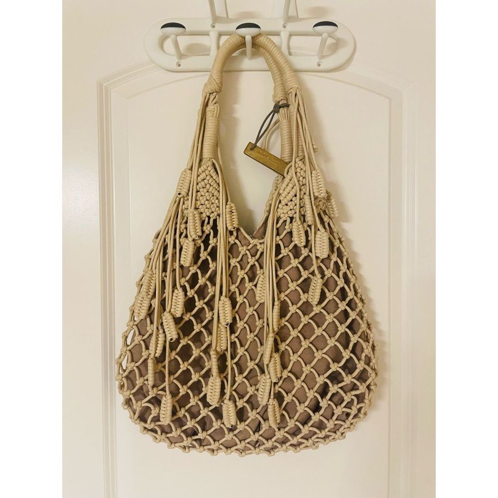 Never Used Monserrat de Lucca Belem Macrame Purse Tote Cream Tassels AWESOME!!